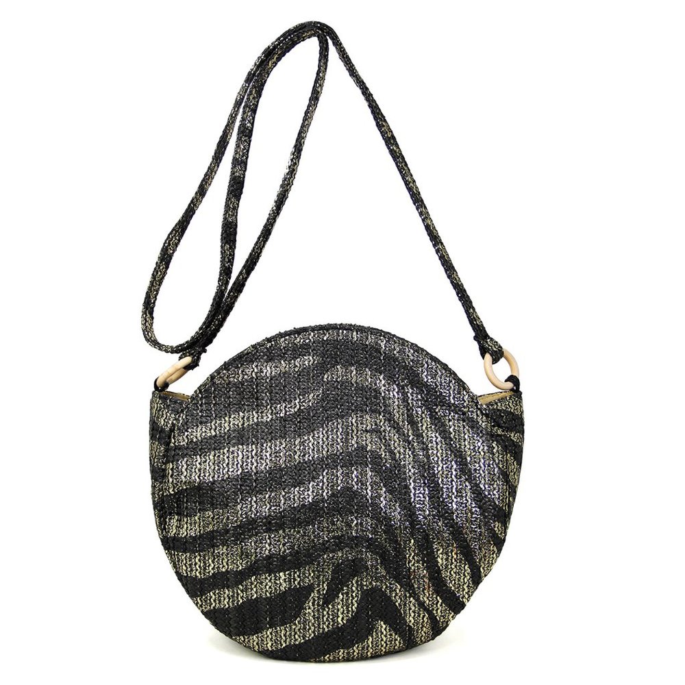 LOF Metallic Zebra Print Round Shoulder Bag